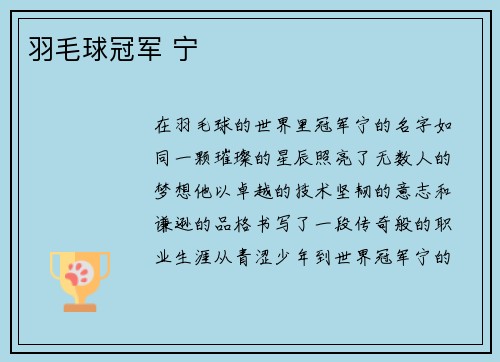 羽毛球冠军 宁
